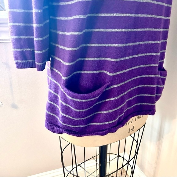 Nordstrom womens Caslon Purple Grey Stripe Tunic Long sweater Cotton Blend Sz L - Picture 5 of 15